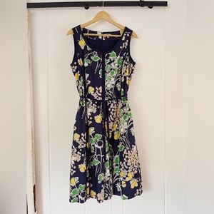 Talbots Navy Floral Sleeveless A line Scoop Neck Cotton Dress Women's Size 10